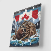 Canadese bever met vlag en lodge in Natuur Vierkante Klok (Hoek)