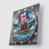 Canadese bever met vlag in berglandschap vierkante klok (Hoek)