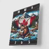 Canadese bever met vlag in bergstroom vierkante klok (Hoek)