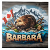 Canadese bever met vlag in de buurt van bergen tegeltje (Voorkant)