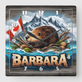 Canadese bever met vlag in de buurt van bergen vierkante klok (Voorkant)