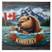 Canadese bever met vlag in de buurt van Kimberly Tegeltje (Voorkant)