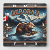 Canadese bever met vlag in de buurt van Schilderac Vierkante Klok (Voorkant)