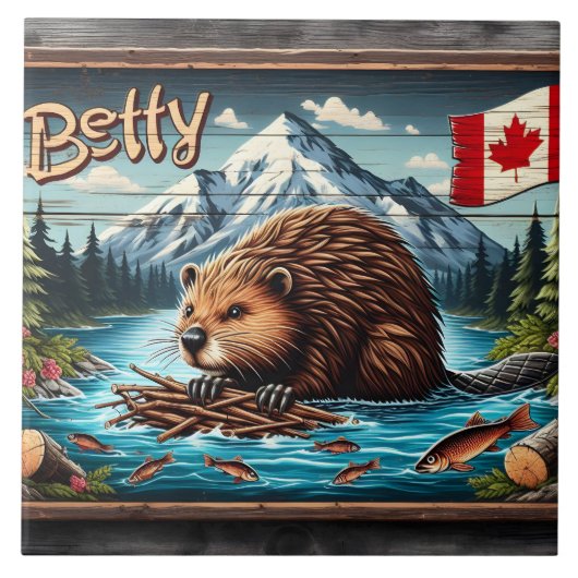 Canadese Bever Nesting bij Mountain River Tegeltje (Voorkant)
