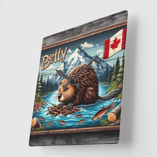 Canadese Bever Nesting bij Mountain River Vierkante Klok (Hoek)