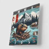 Canadese bever op een boomstam bij Lake With Mount Vierkante Klok (Hoek)