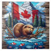 Canadese bever op het meer met Canadese vlag Tegeltje (Voorkant)