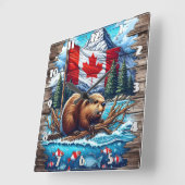 Canadese bever op het meer met Canadese vlag Vierkante Klok (Hoek)