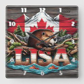 Canadese bever tussen bomen en bergen vierkante klok (Voorkant)