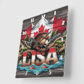 Canadese bever tussen bomen en bergen vierkante klok (Hoek)