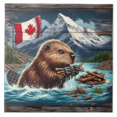 Canadese bever verzamelt stokjes in de buurt van b tegeltje (Voorkant)