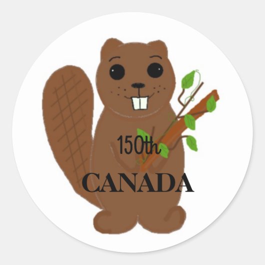 Canadese Bever Viert Canada Ronde Sticker (Voorkant)