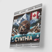 Canadese bever voor bergen en vlag vierkante klok (Hoek)