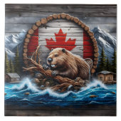 Canadese bever voor berglandschap tegeltje (Voorkant)