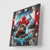 Canadese bever voor de achtergrond van Maple Leaf Vierkante Klok (Hoek)