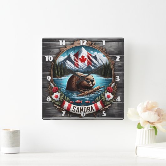 Canadese Bever Zwemmen in Clear Mountain Lake Vierkante Klok (Huis)