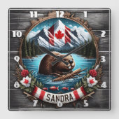 Canadese Bever Zwemmen in Clear Mountain Lake Vierkante Klok (Voorkant)