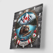 Canadese Bever Zwemmen in Clear Mountain Lake Vierkante Klok (Hoek)