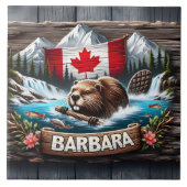 Canadese bever zwemmen in de buurt van Mountain St Tegeltje (Voorkant)