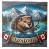 Canadese Bever Zwemmen in Mountain Lake Tegeltje (Voorkant)
