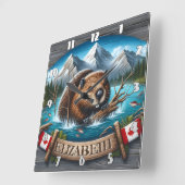 Canadese Bever Zwemmen in Mountain Lake Vierkante Klok (Hoek)