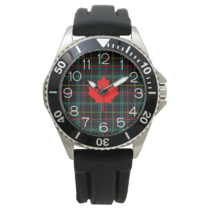 Canadese Cottage Plaid Maple Leaf Horloge