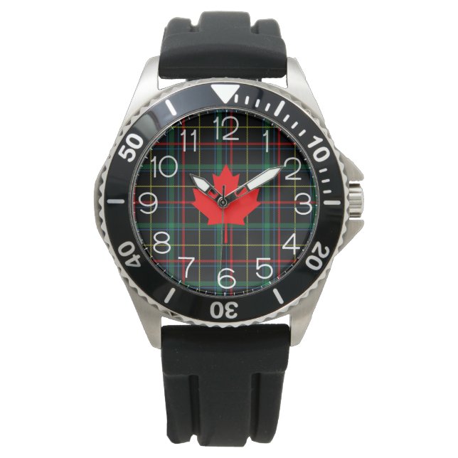 Canadese Cottage Plaid Maple Leaf Horloge (Voorkant)