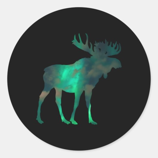 canadese eland met noorderlicht sky wolken Natuur Ronde Sticker (Voorkant)