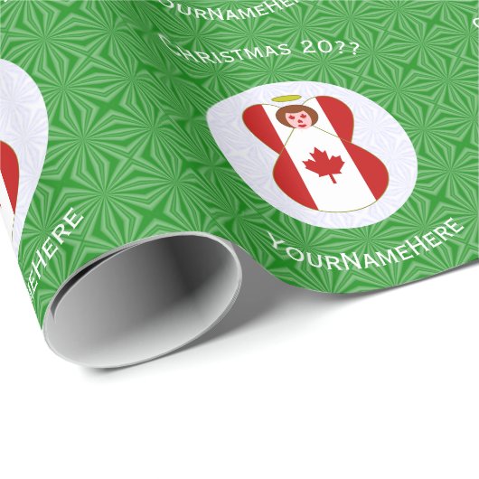 Canadese engel kerstvlag gepersonaliseerd cadeaupapier (Rol Hoek)