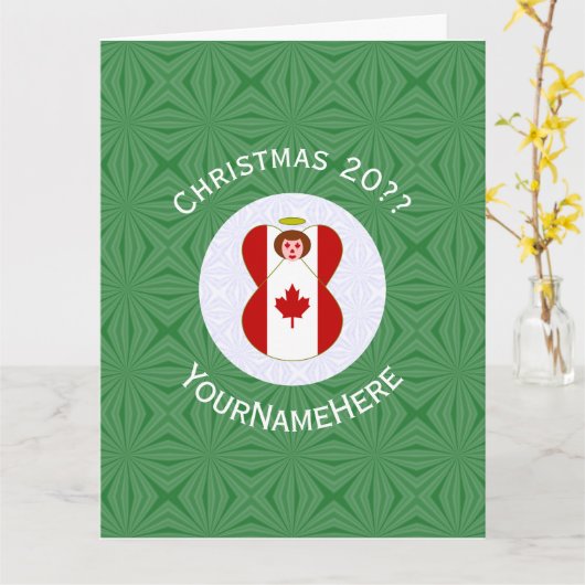 Canadese engel kerstvlag gepersonaliseerd kaart (Gele Bloem)