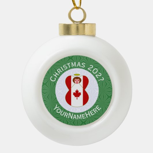 Canadese engel kerstvlag gepersonaliseerd keramische bal ornament (Voorkant)