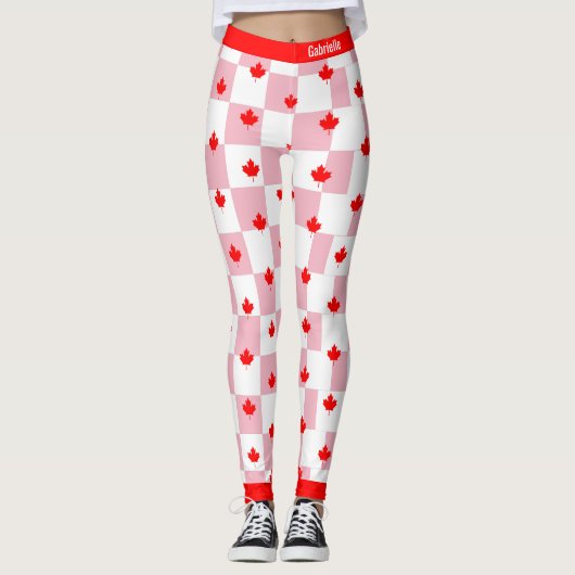 Canadese esdoorn op geruite roze pastel leggings (Voorkant)