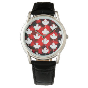 Canadese esdoornblad met stippelpatroon achtergron horloge