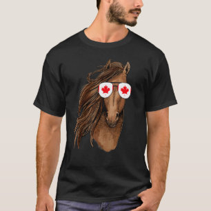 Canadese esdoornblad paard zonnebril Canada vlag T-shirt