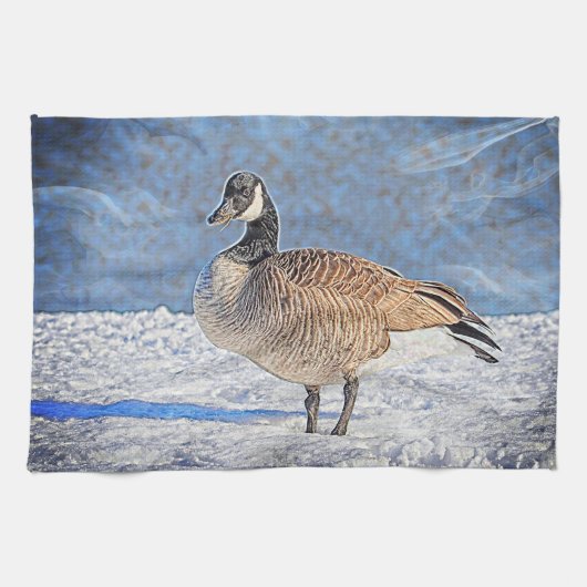 Canadese gans in de sneeuw theedoek (Horizontaal)
