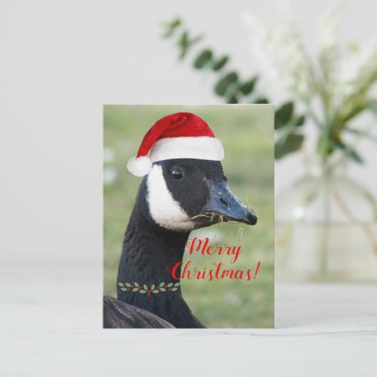 Canadese Gans met Rode Kerstman Hoed Feestdagenkaart (Staand voorkant)