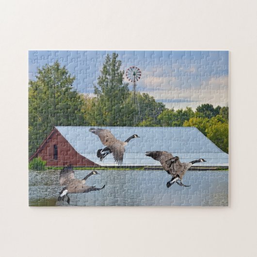 Canadese ganzen die op de Pond landen Legpuzzel (Horizontaal)