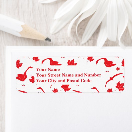 Canadese ganzen en esdoornbladeren - Canadese vlag Etiket (Insitu)