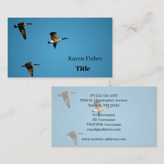 Canadese ganzen in vlucht visitekaartje (Voorkant / Achterkant)