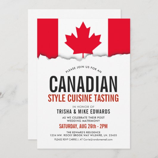 Canadese Gedekte Cuisine | Flag White Invite Kaart (Voorkant / Achterkant)