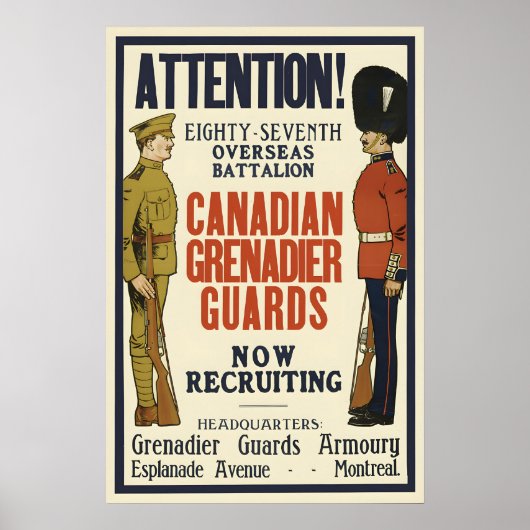 Canadese Grenadier Guards WWI rekruteringsaffiche Poster (Voorkant)