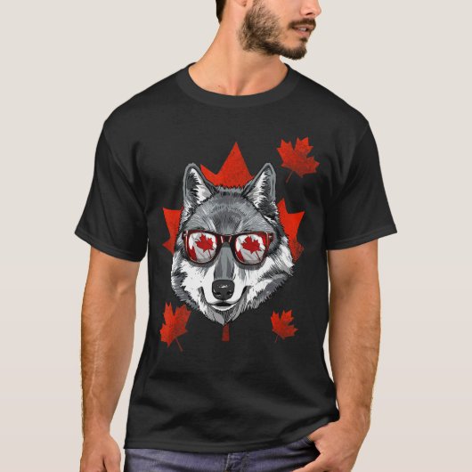 Canadese Grijze Wolf Maple Tree Leaf Canada Flag A T-shirt (Voorkant)
