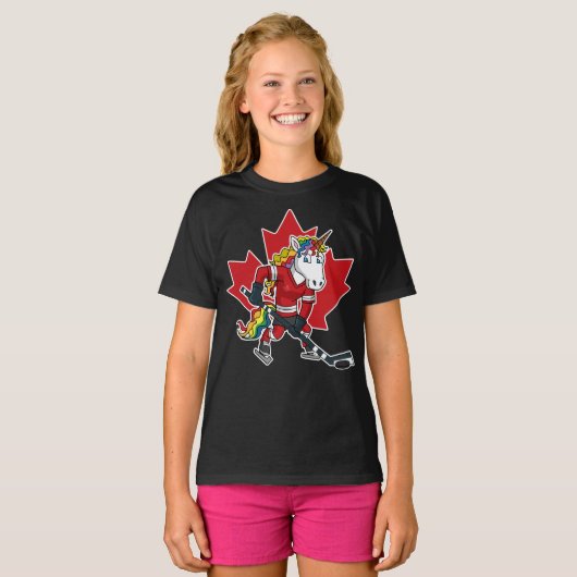 Canadese Hockey Player Unicorn Canda T-shirt (Voorkant volledig)
