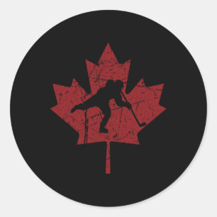 Canadese hockeyspeler vintage Canada esdoornblad I Ronde Sticker