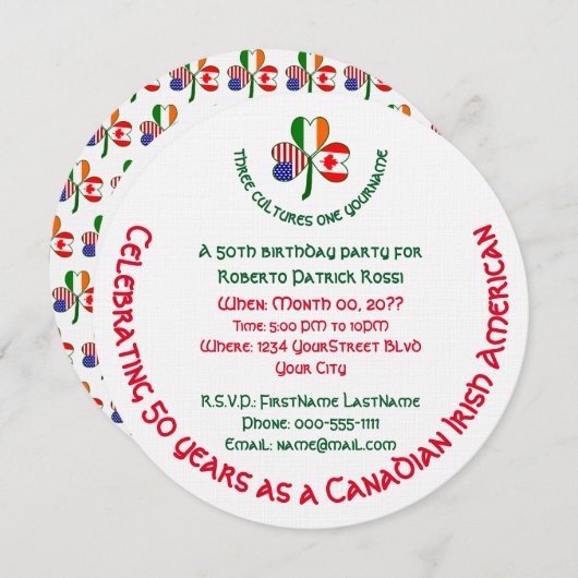 Canadese Ierse USA Shamrock verjaardagsuitnodiging Kaart (Voorkant / Achterkant)