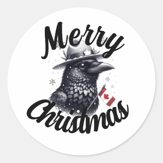 Canadese Kerstmis Raven Ronde Sticker (Voorkant)