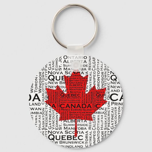 Canadese Leaf w/ City & States Background Sleutelhanger (Voorkant)