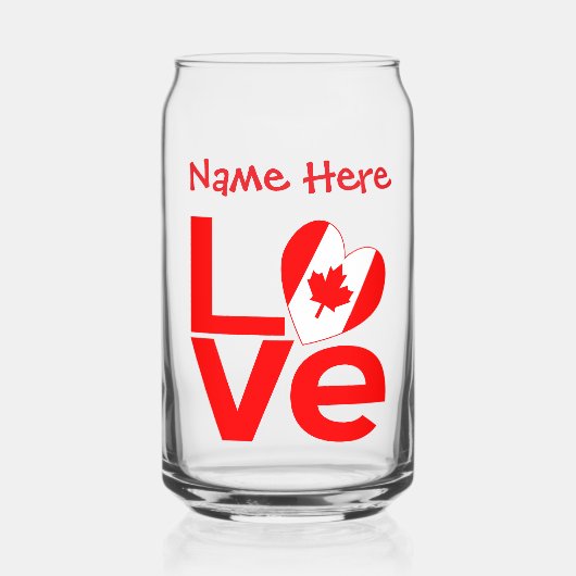 Canadese LOVE Rood Persoonlijk Blikvorm Glas (Voorkant)
