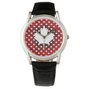 Canadese Maple Leaf met Dot Pattern-achtergrond Horloge