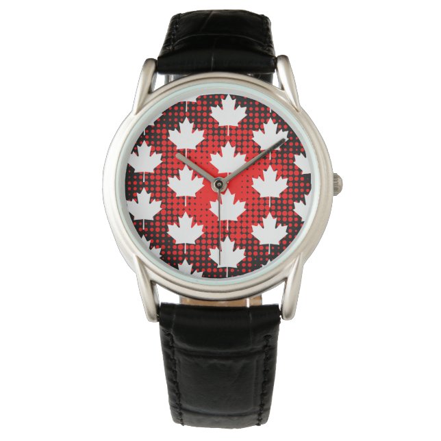 Canadese Maple Leaf met Dot Pattern-achtergrond Horloge (Voorkant)